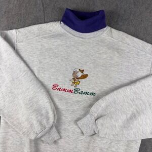 Vintage 90s Bamm Bamm Flintstones Fleece Turtleneck Sweatshirt Womens Size Large
